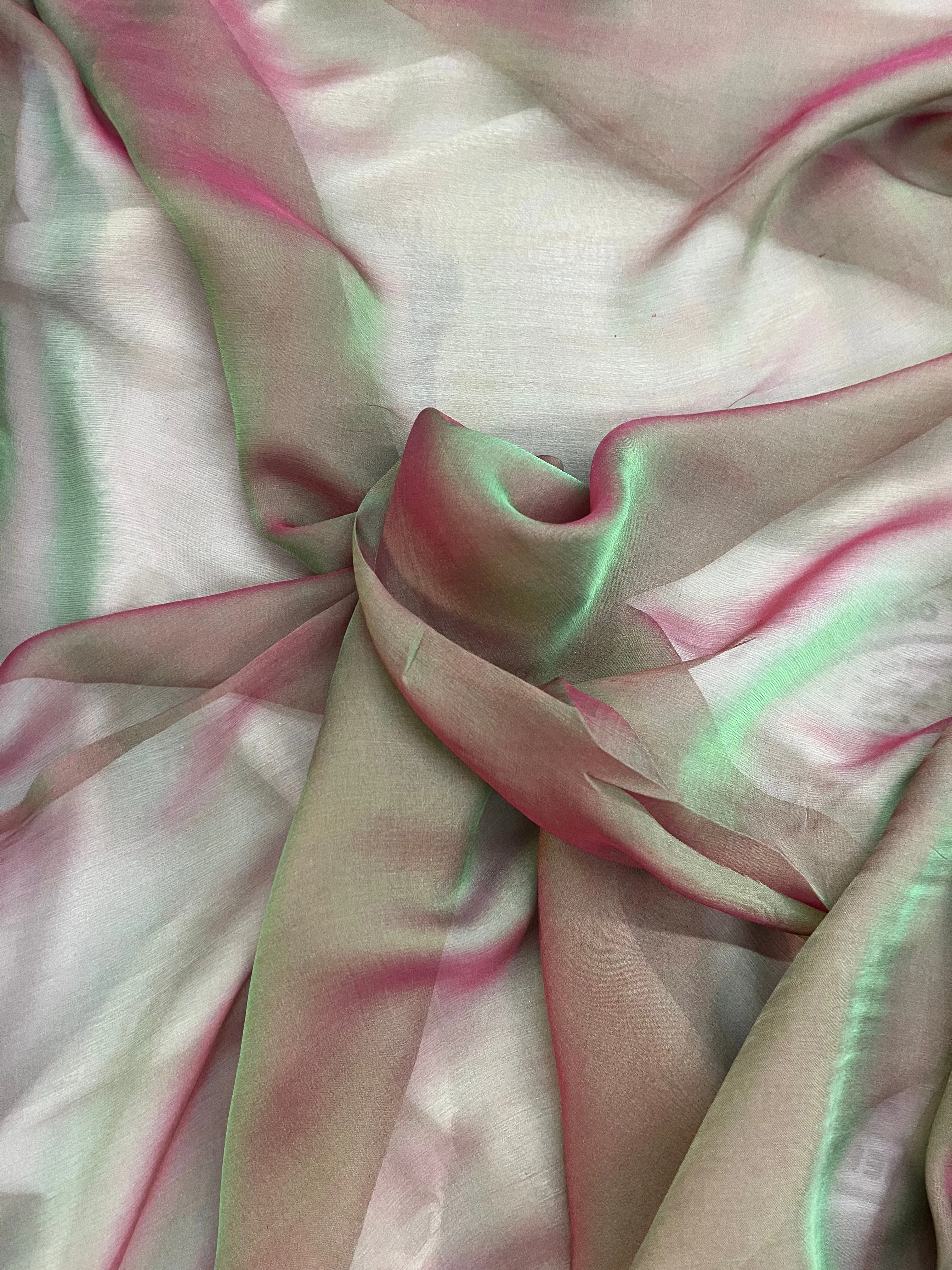 Italian Silk Chiffon - Iridescent - Green / Red