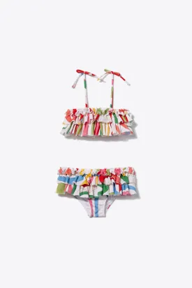 Marmo-Print Ruffled Bikini