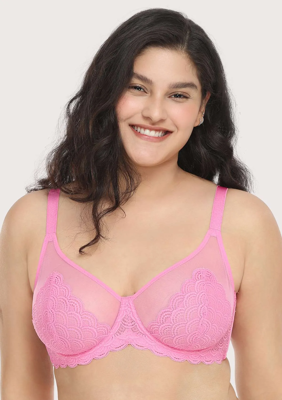 Mermaid Scales Lace Pink Unlined Bra