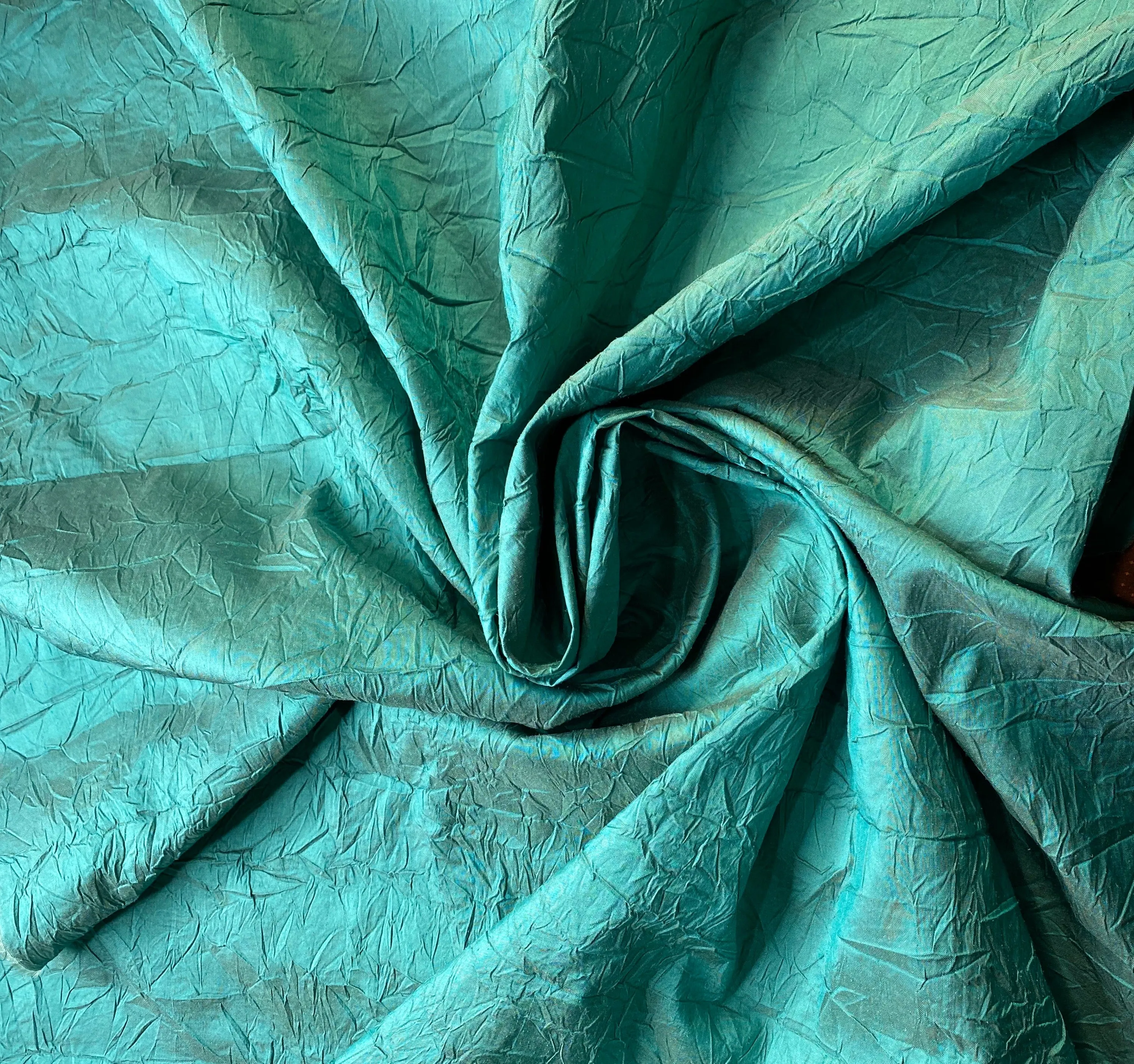 NEW Baroness Mavel Designer 100% Silk Crinkle Taffeta Fabric in Teal Blue