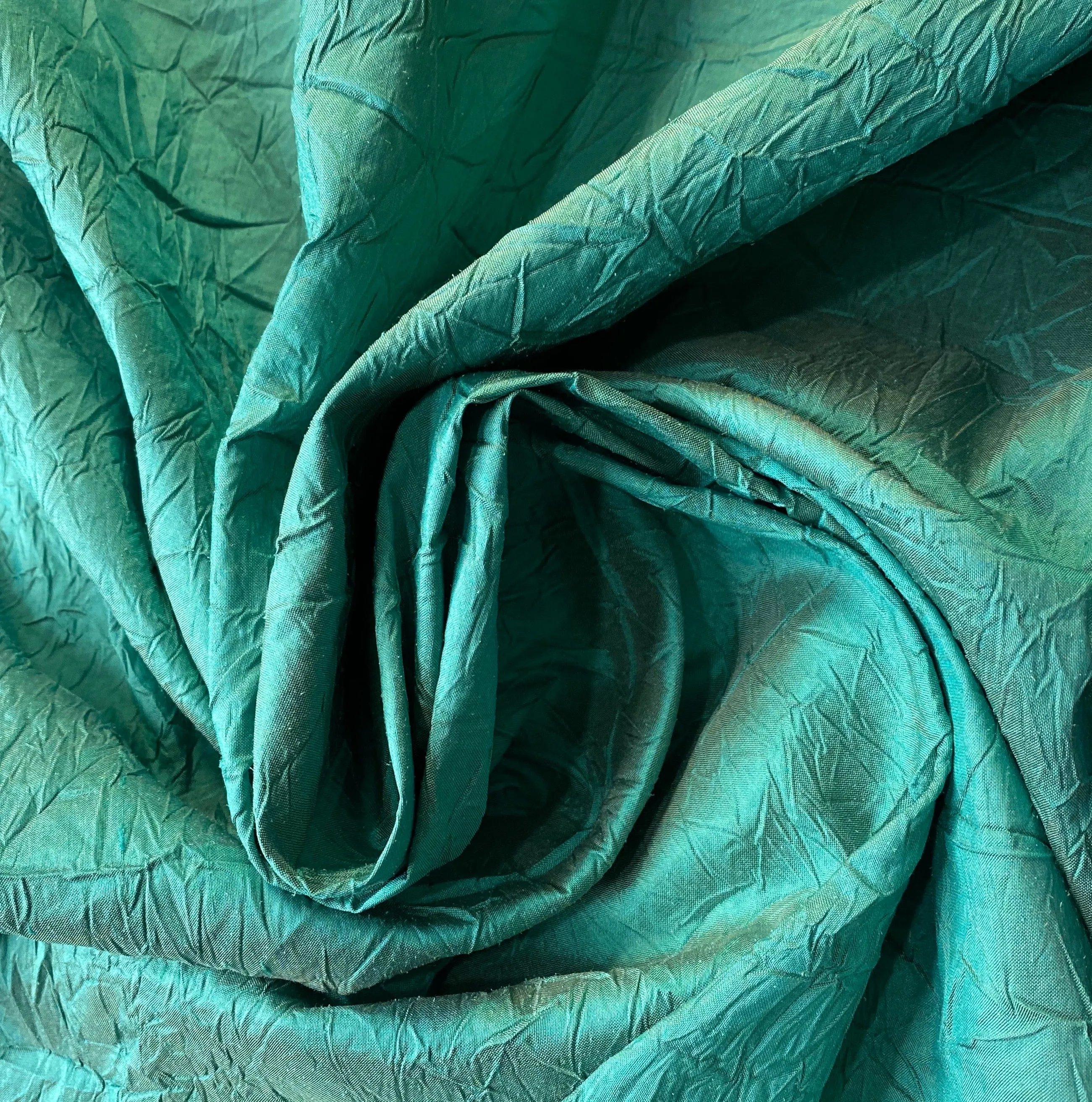 NEW Baroness Mavel Designer 100% Silk Crinkle Taffeta Fabric in Teal Blue