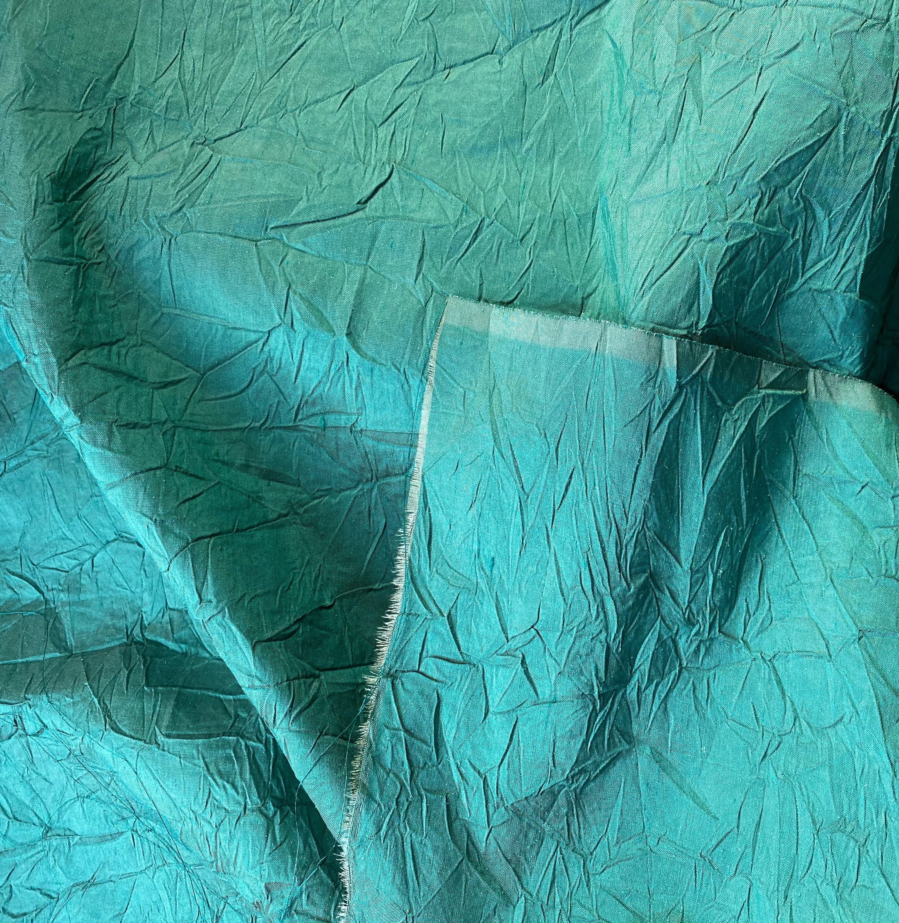 NEW Baroness Mavel Designer 100% Silk Crinkle Taffeta Fabric in Teal Blue