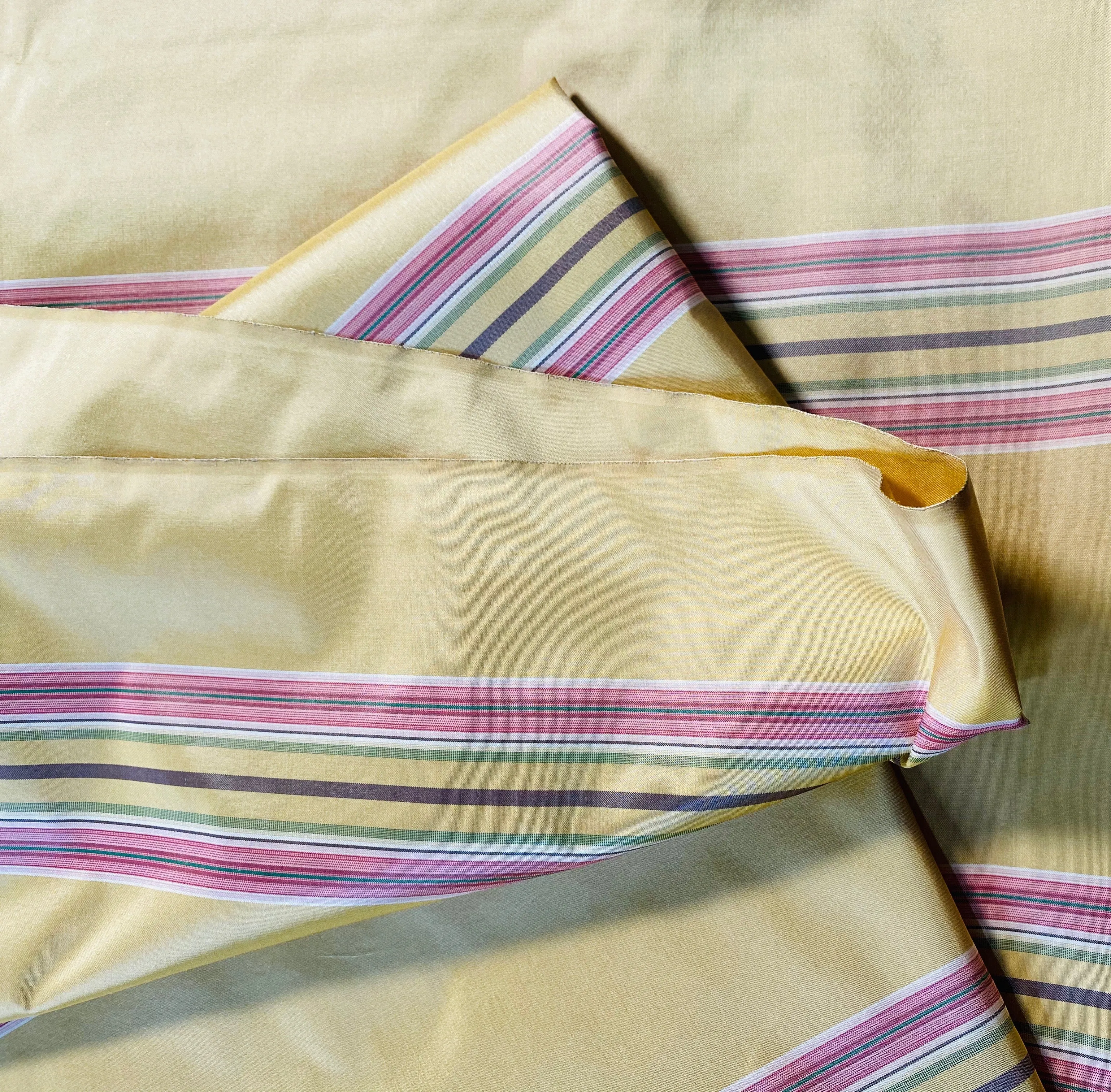 NEW Princess Josephine 100% Silk Taffeta Stripes Fabric - Golden Yellow, Green, Pink, Purple