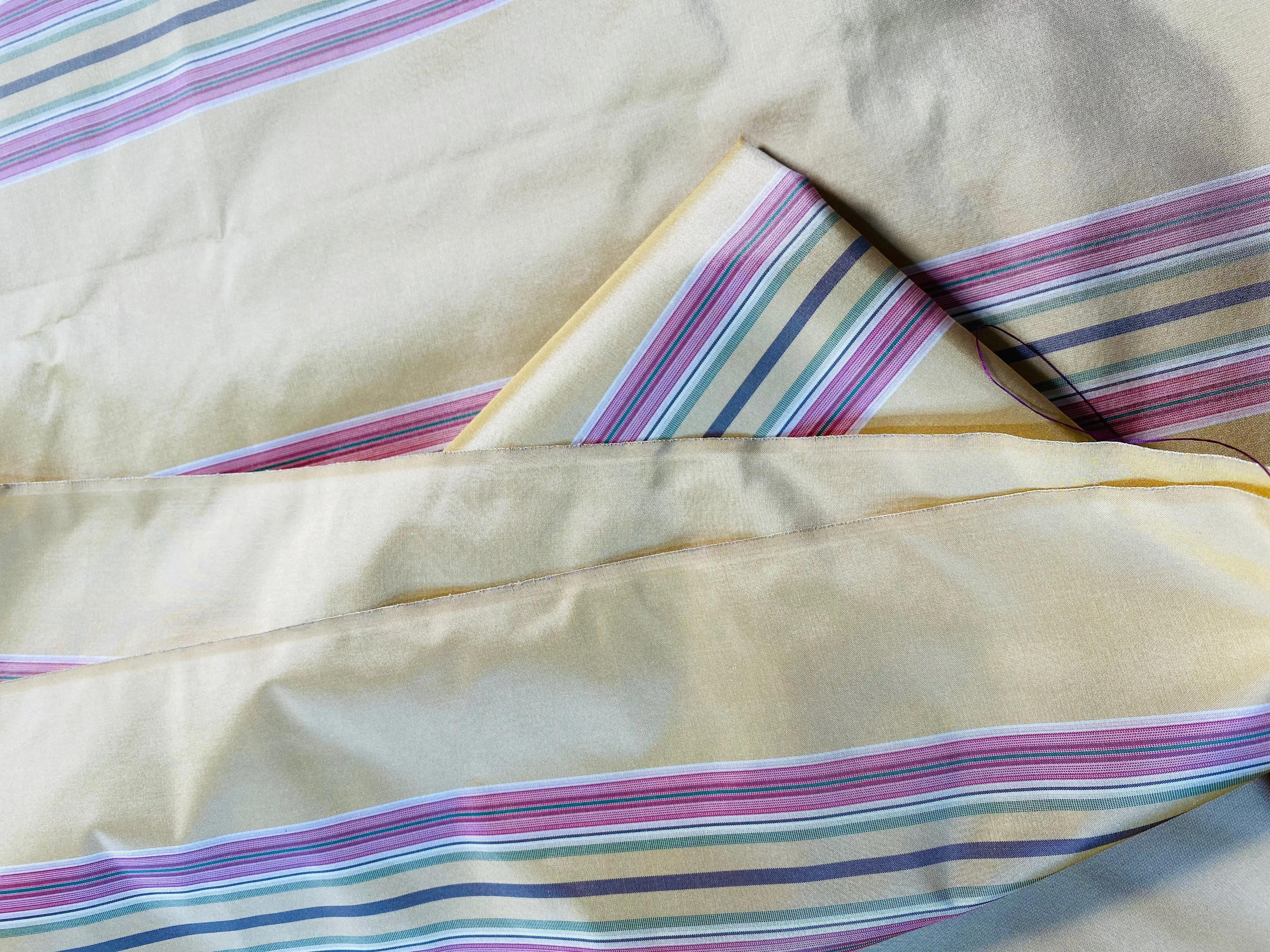 NEW Princess Josephine 100% Silk Taffeta Stripes Fabric - Golden Yellow, Green, Pink, Purple