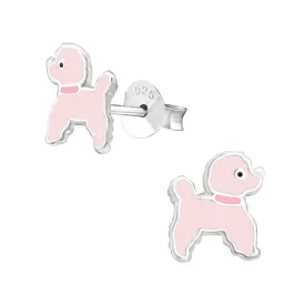 Pink Poodle Stud Earrings in Sterling Silver