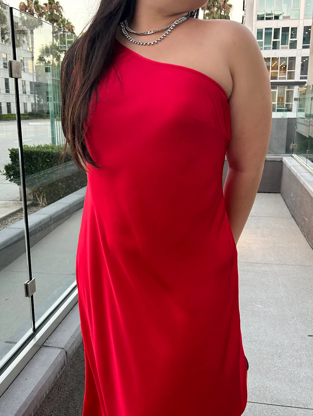 Roman One-Shoulder Silk Maxi Dress