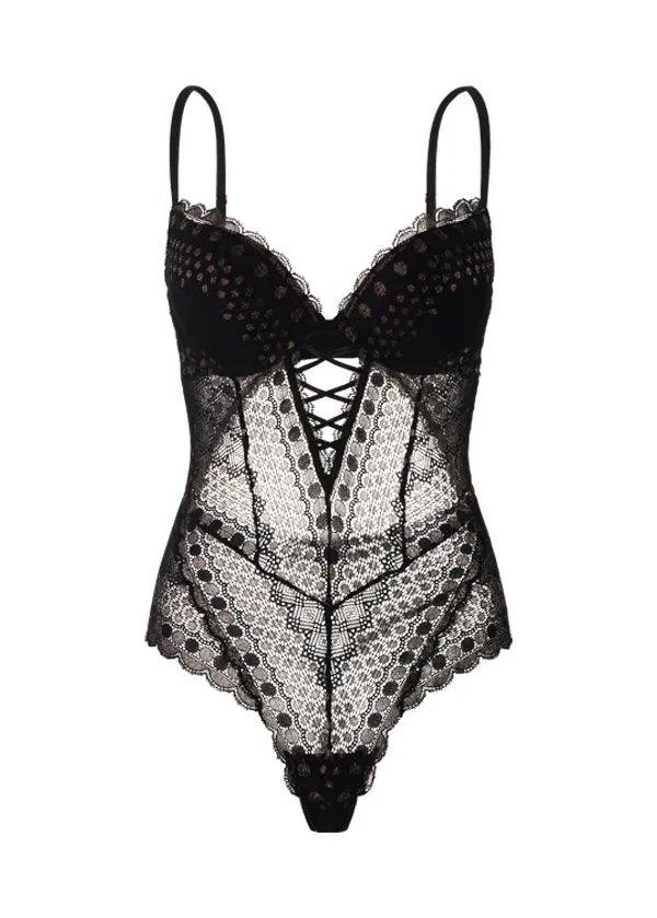 TAYLOR Plus Sexy Push-up Black GOLDEN Lace Bodysuit