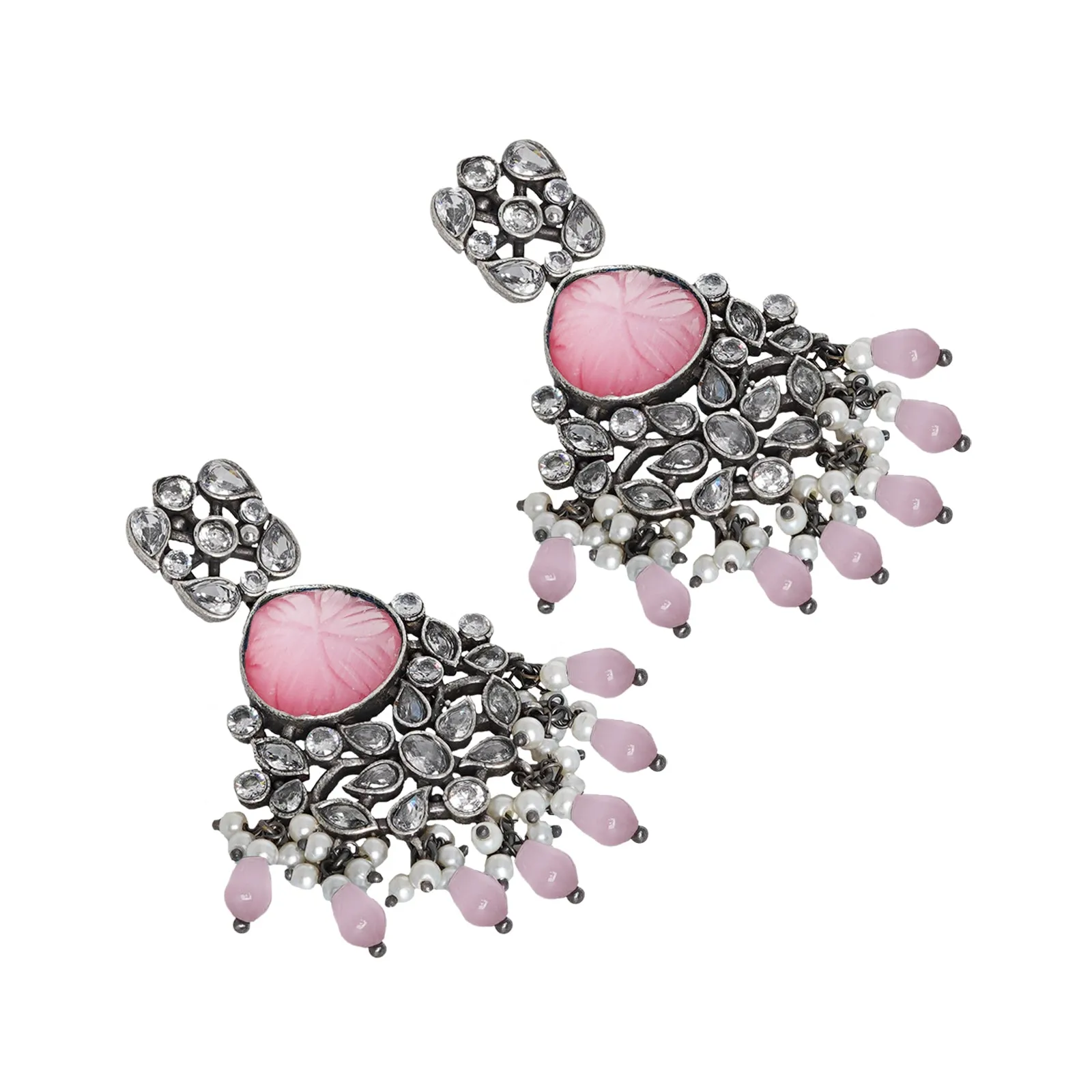 Teejh Anaika Silver Oxidised Pink Stone Earrings