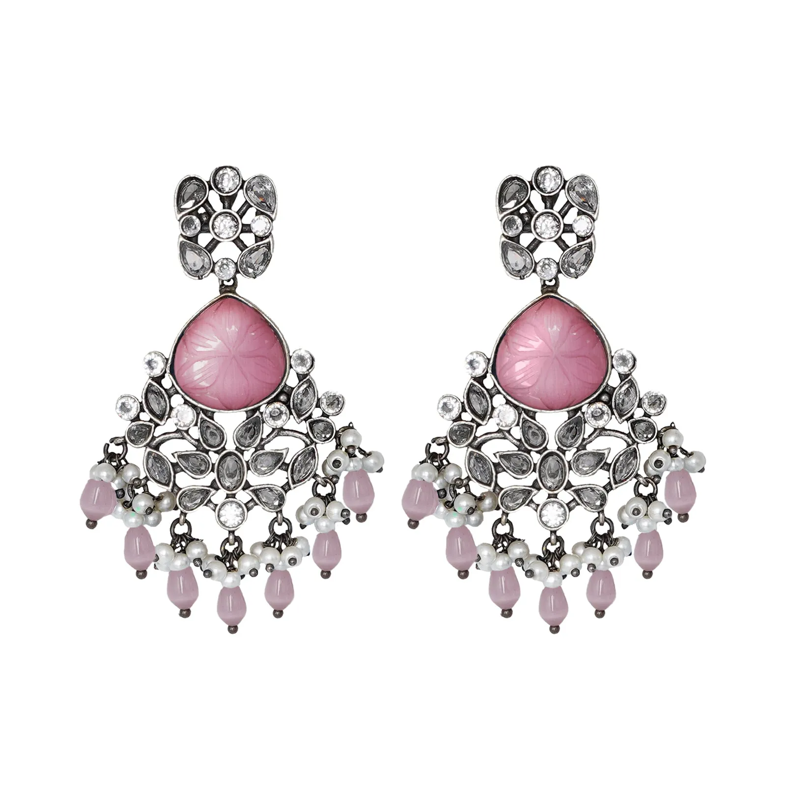 Teejh Anaika Silver Oxidised Pink Stone Earrings