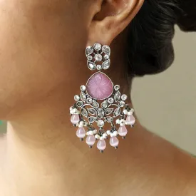 Teejh Anaika Silver Oxidised Pink Stone Earrings