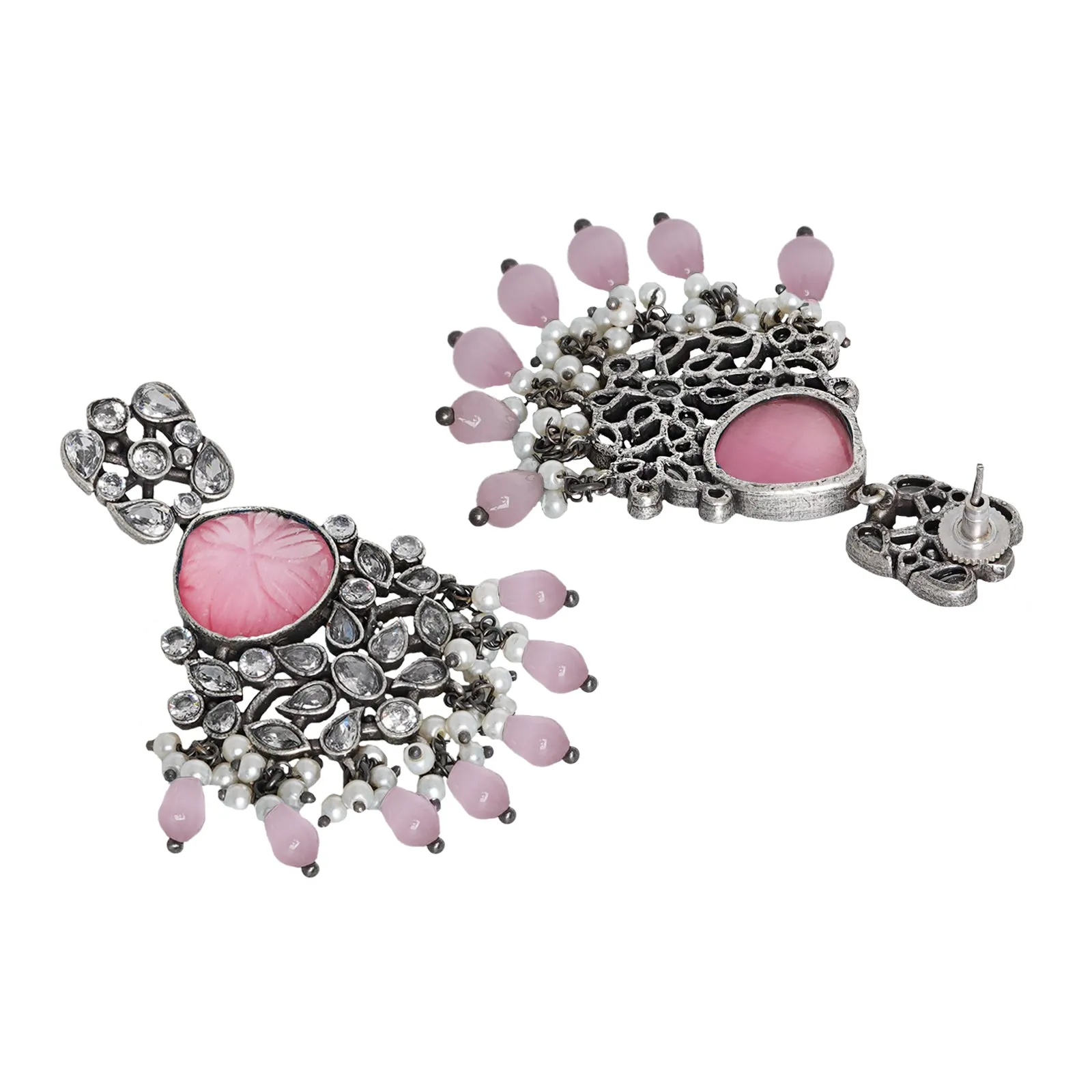 Teejh Anaika Silver Oxidised Pink Stone Earrings