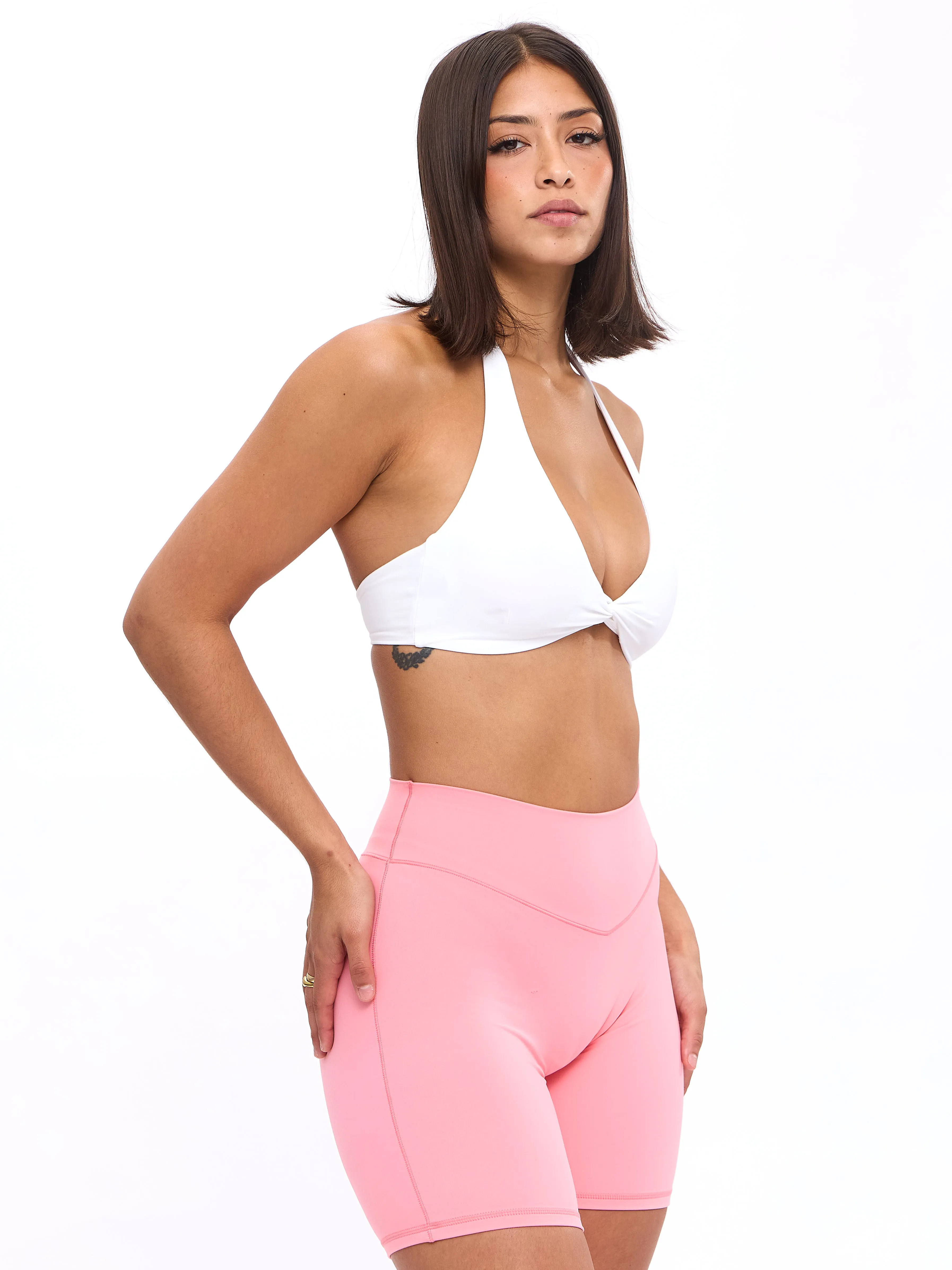 Twisted Halter Sports Bra - White