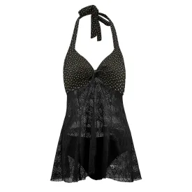 Vampire Art Goth Halter Two Piece Mesh Tankini Swimsuit - Mini Roses